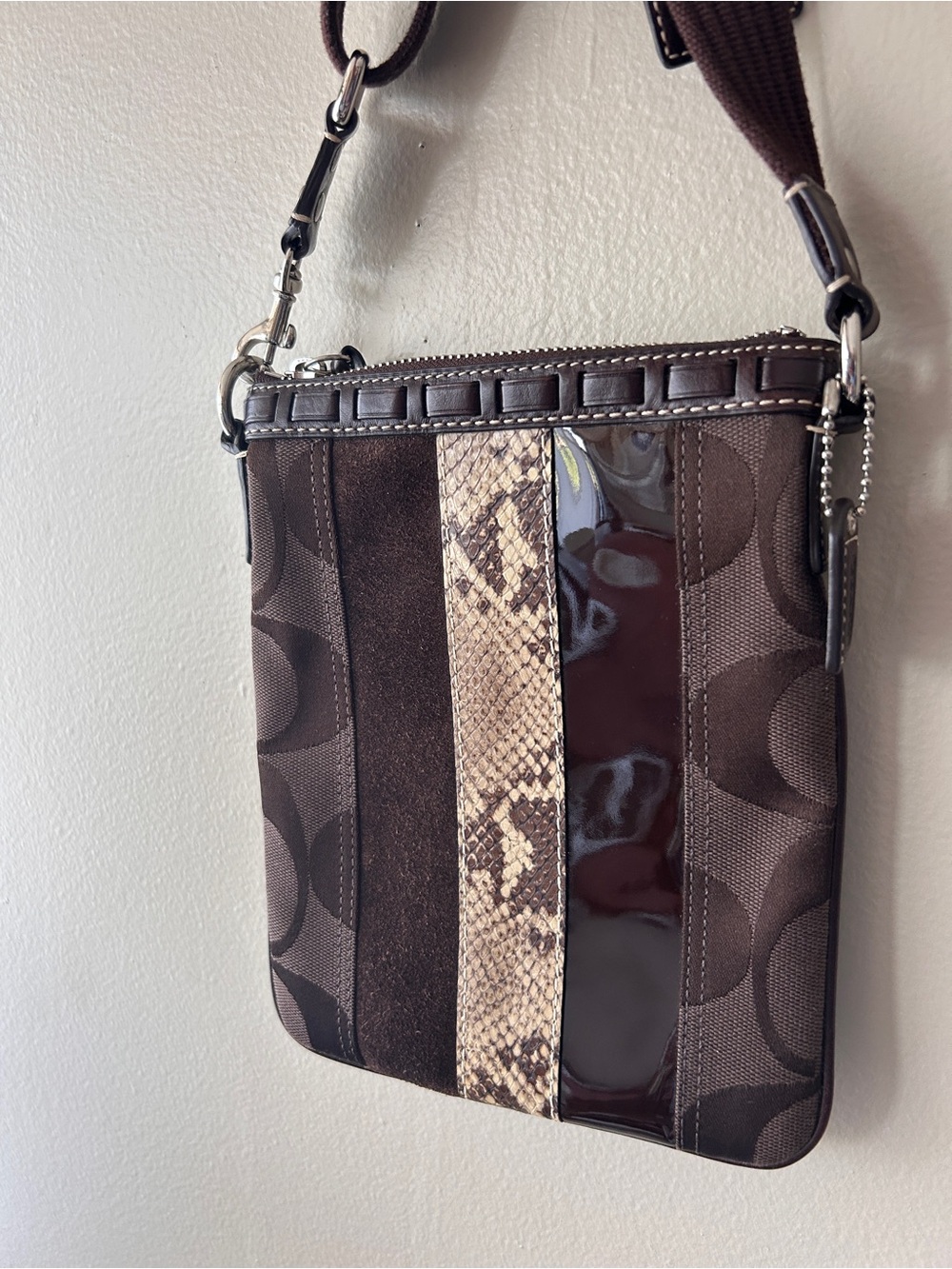 Coach Patchwork Signature Crossbody Bag 4235 Suede Patent Snake Print Y2K